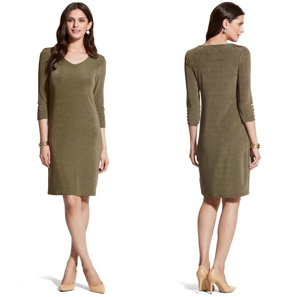 CHICO'S Travelers Fern Green Lattice Sleeve Dress
